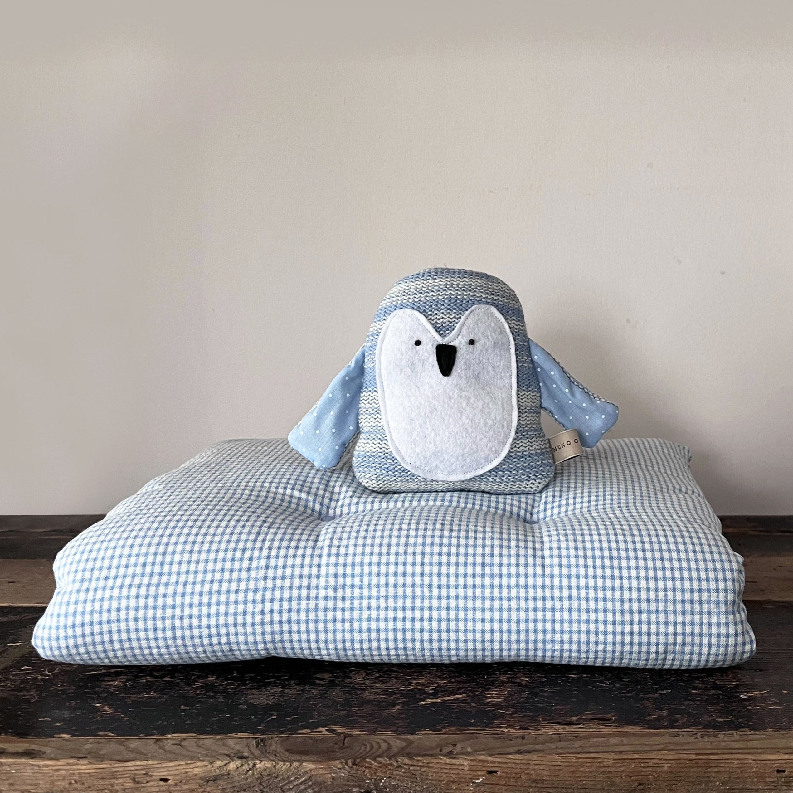 Quilt Blue and Knitted Penguin Toy